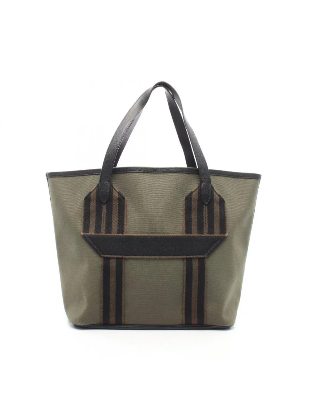 Hermes Tote Pure Sangle Vert Blanc Black Ebene Canvas Leather